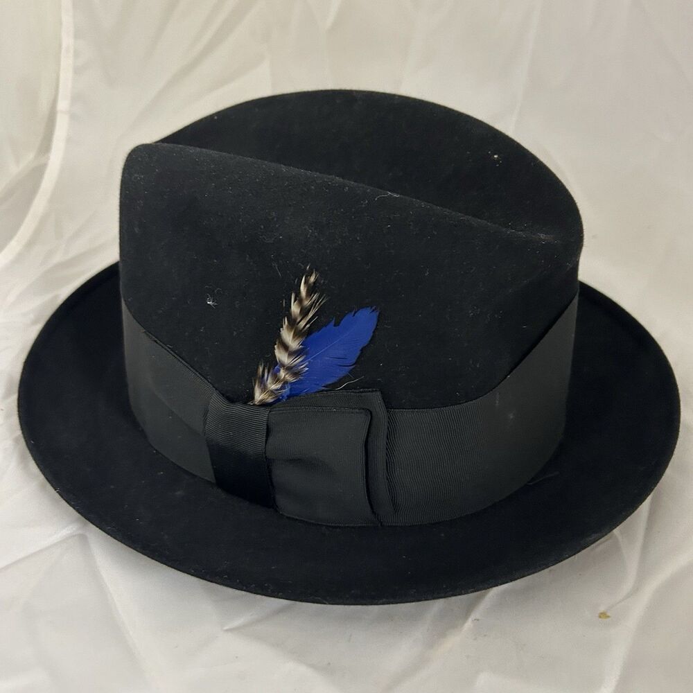 Vintage Lee Mayfair Fedora Hat Black Fur Felt Wieboldt’s Chicago Size 7 1/8